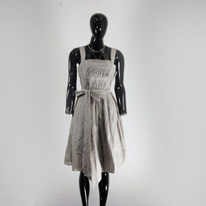 Zara Basic Beige Smocked Midi Dress with Tie Belt